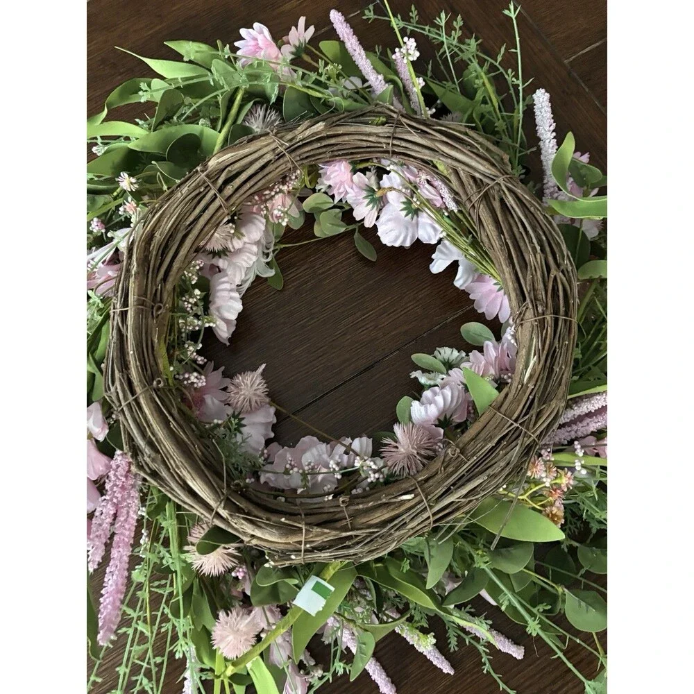 Pink Daisy Spring Summer Farmhouse 12 Inch Wreath Birds Butterflies Chic Easter
